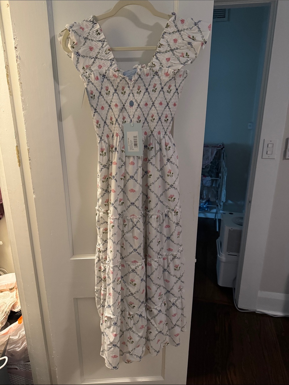 NWT - Nap Dress - Smocked White Floral Maxi Dress with Ruffle Straps